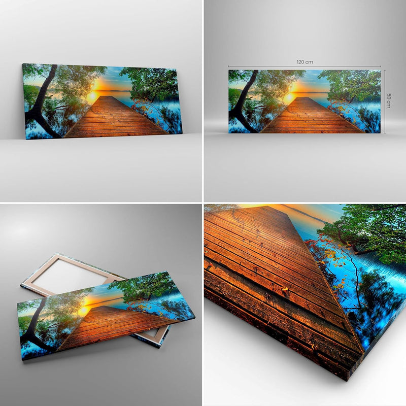 Wandbilder Dekoration Wohnzimmer Brücke See Panorama Bilder auf Leinwand 120x50cm Leinwandbild mit R