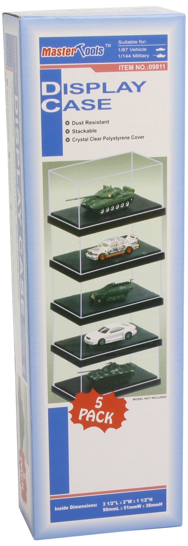 Trumpeter Vitrine, 90 x 51 x 38 mm, 5er Pack - Durchsichtig, Kunststoff, Modellvitrine, Displaycase,