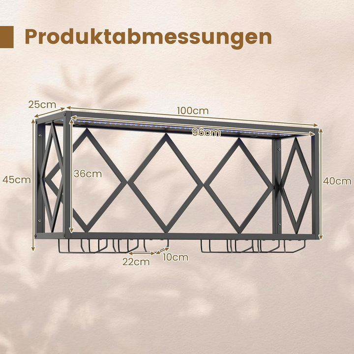 COSTWAY Weinregal Wand mit LED Beleuchtung, 2 Ebenen Flaschenregal Holz mit Metallrahmen, mit 6 Reih