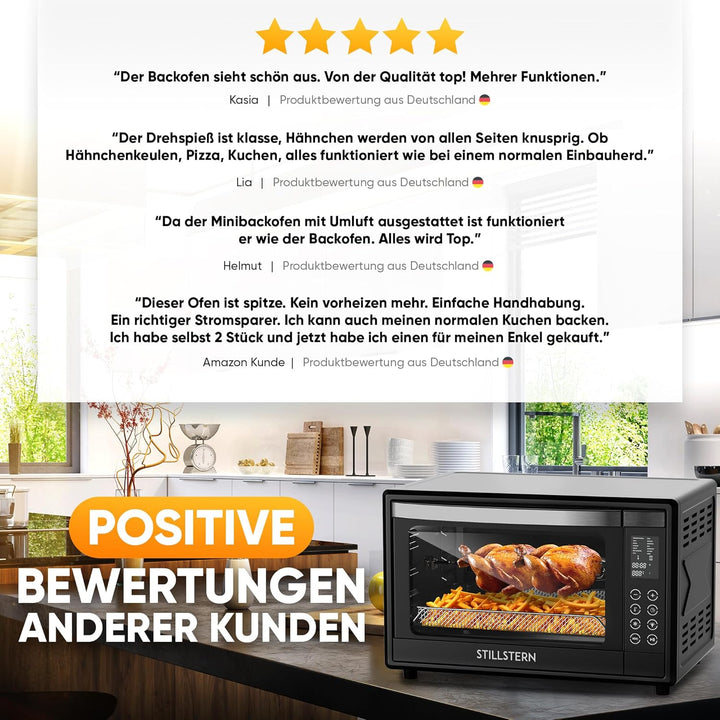 Stillstern Minibackofen mit Umluft (35L) Deutsche Version, 13 Programme, Zubehör: Backblech, Drehspi