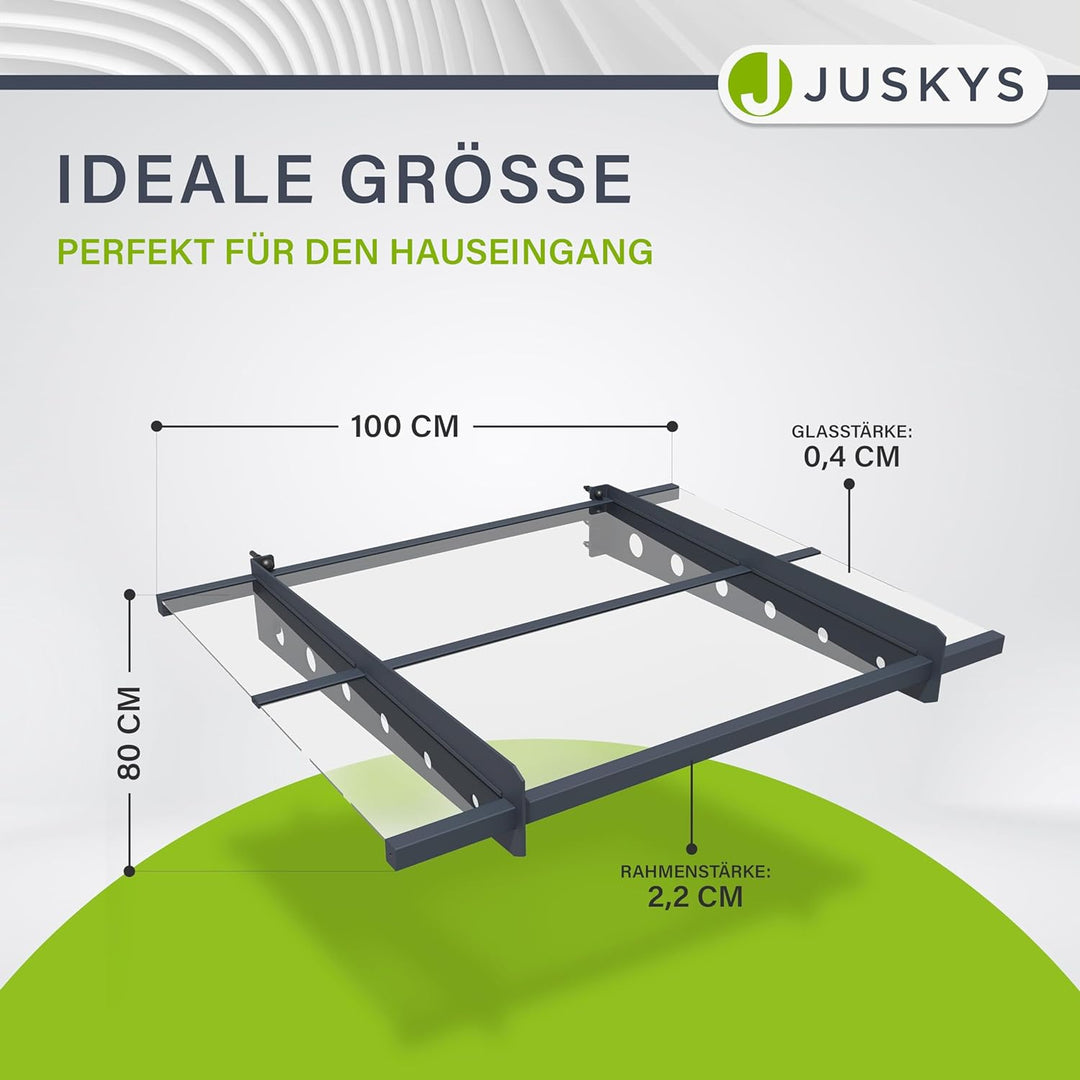Juskys Vordach Haustür Überdachung 100x80cm aus Acrylglas & Stahl - Türvordach in Anthrazit - Dach f