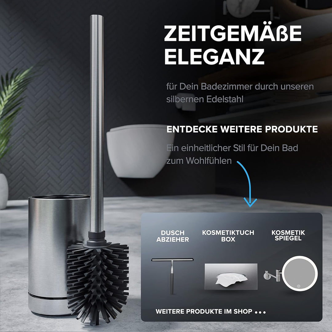 ovimar Toilettenbürste Tuno Silber | Silikon Klobürste | Belüftungsfunktion | frei stehend | Bürsten
