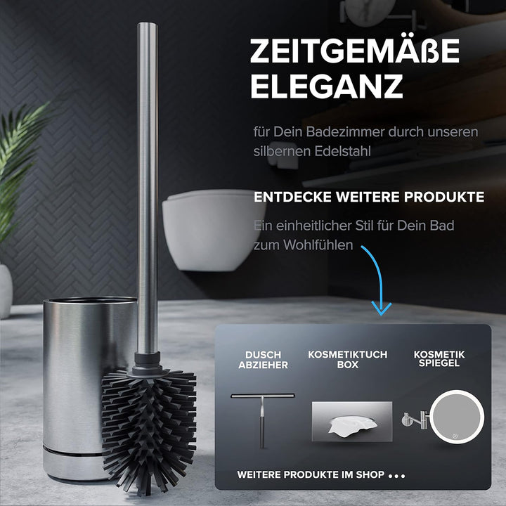 ovimar Toilettenbürste Tuno Silber | Silikon Klobürste | Belüftungsfunktion | frei stehend | Bürsten