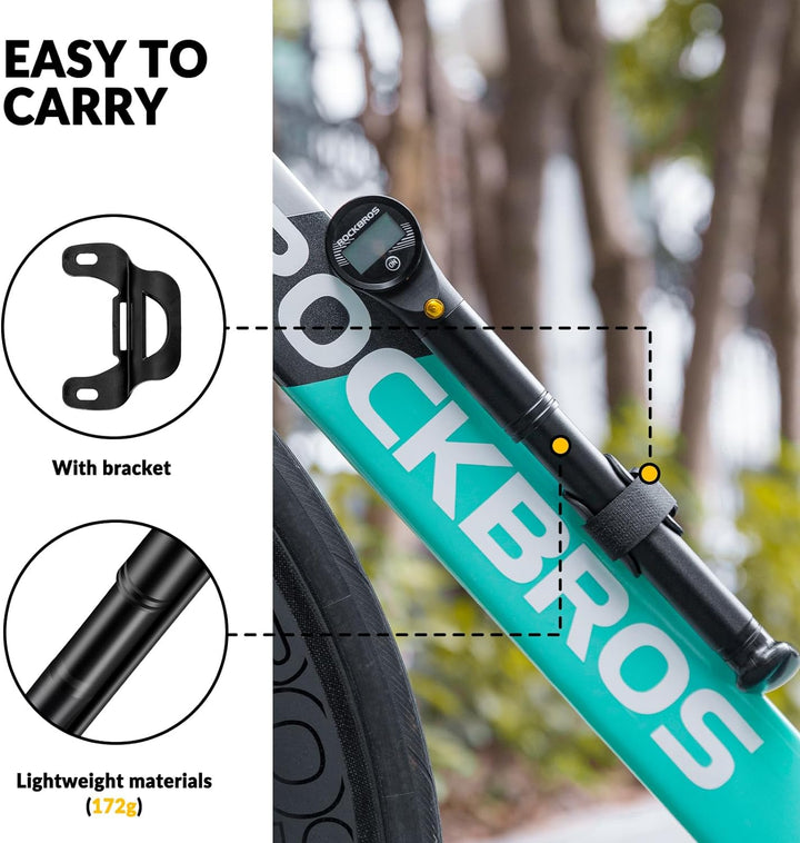 ROCKBROS Fahrradpumpe Luftpumpe Mini Pumpe Fahrrad Max. 320PSI Hochdruck Presta&Schrader Luftdruck E