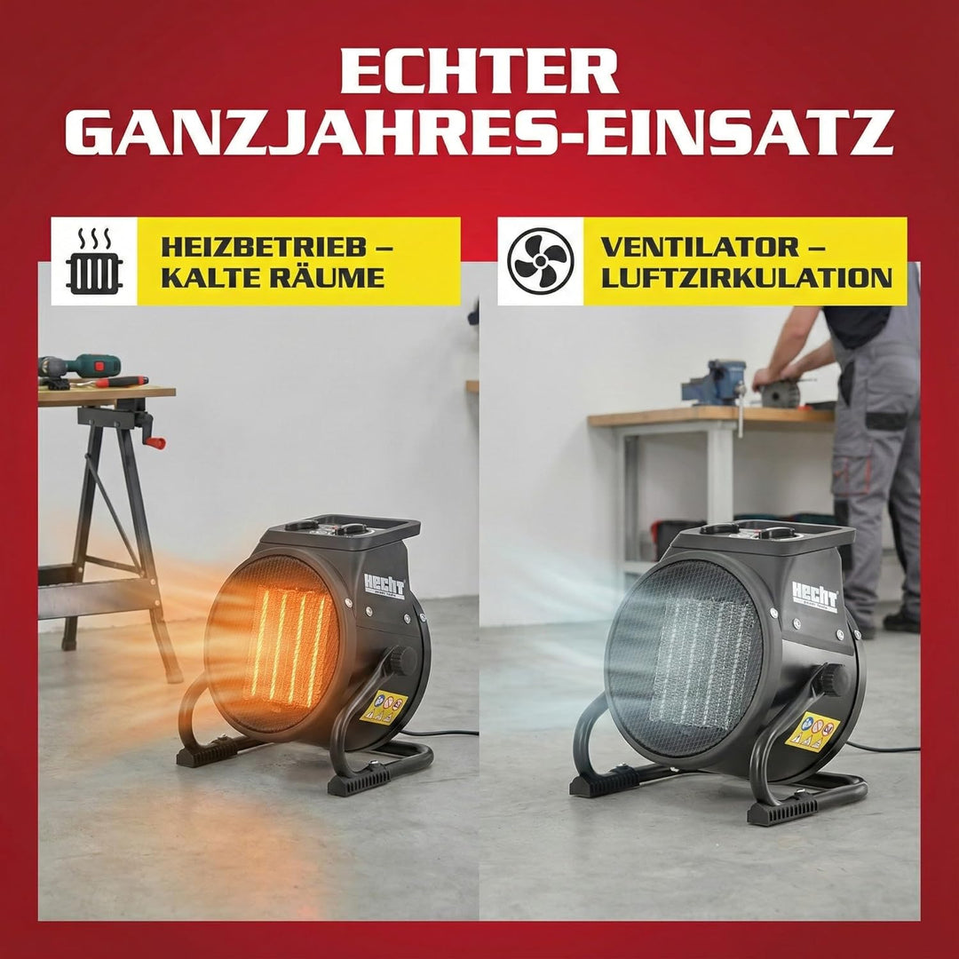 HECHT Keramik Heizstrahler (NEU) – Tragbare Heizer mit 2000W oder 3000 Watt – Thermostat – Überhitzu