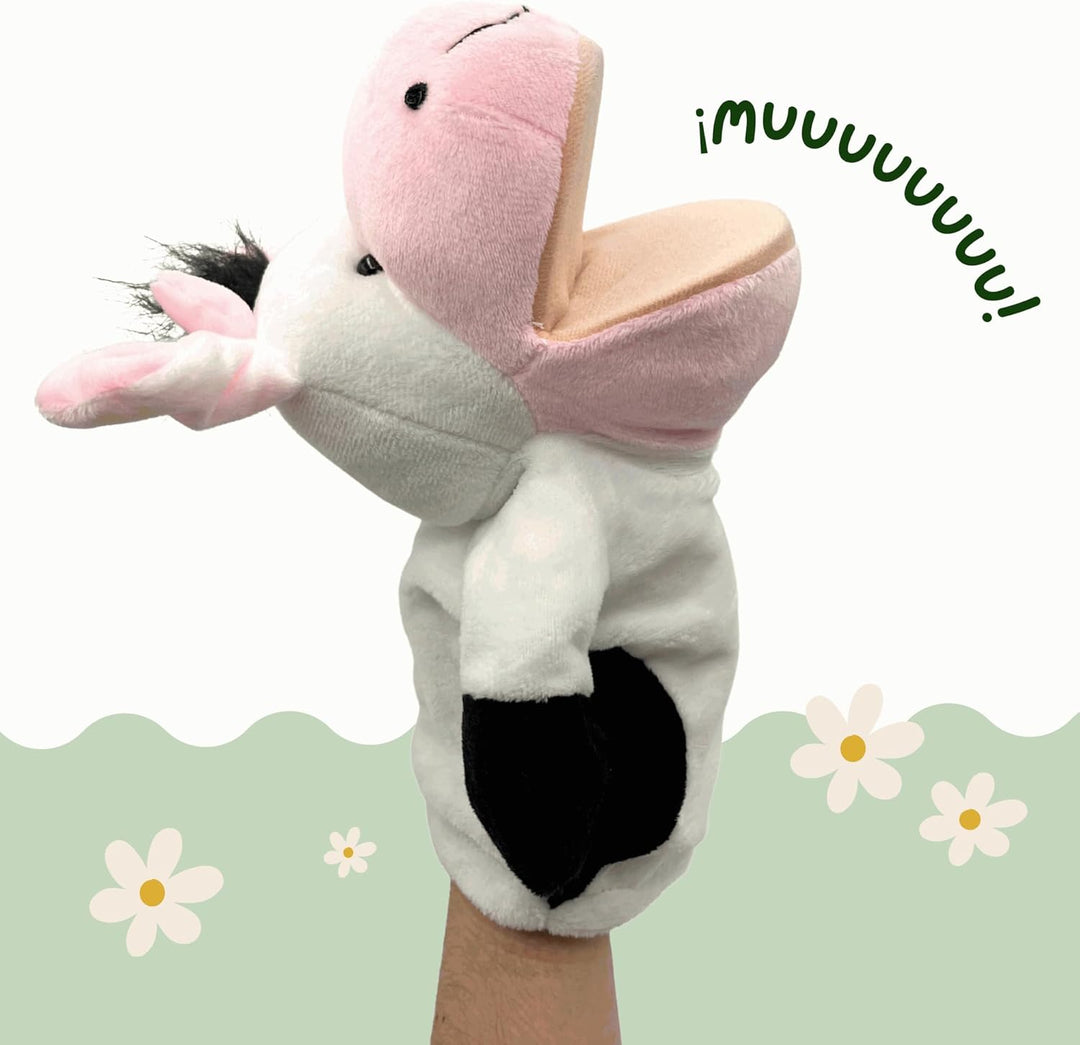 PLAYZOCO Handpuppe aus Kuh, Kuhhandpuppe, Finger Puppet, Tierpuppe, pädagogisches Spielzeug, Plüsch-