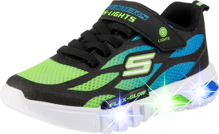 Skechers Jungen Flex-glow Dezlom Sneaker 28 EU Black Synthetic Textile Blue Lime Trim, 28 EU Black S