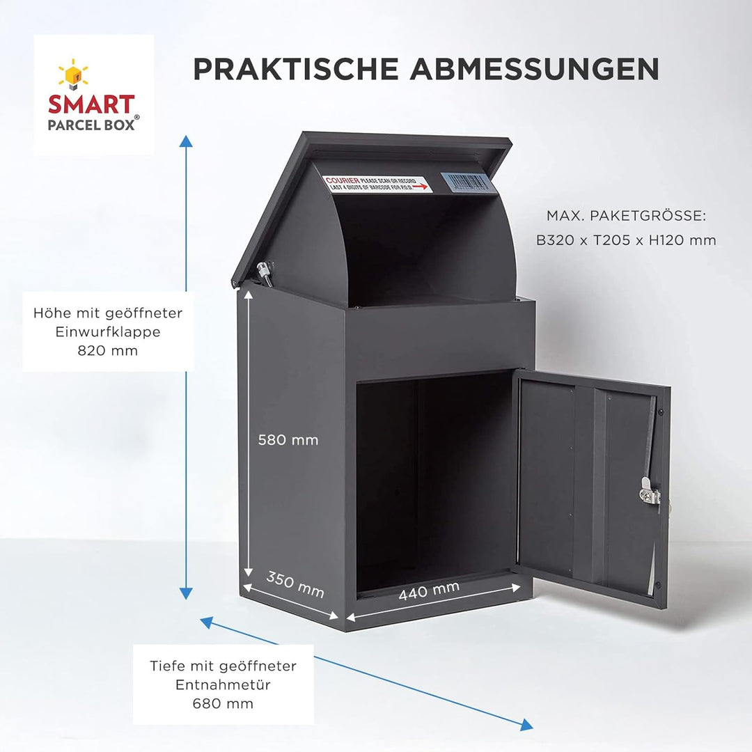 SMART PARCEL BOX Paketbox, Paketbriefkasten Wandmontage, Briefkasten mit Paketfach, Postbox für Pake