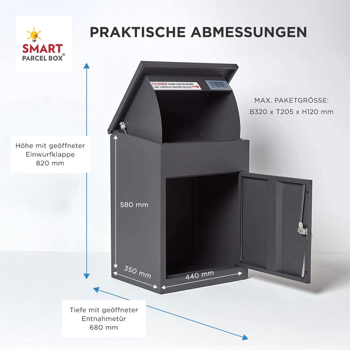 SMART PARCEL BOX Paketbox, Paketbriefkasten Wandmontage, Briefkasten mit Paketfach, Postbox für Pake