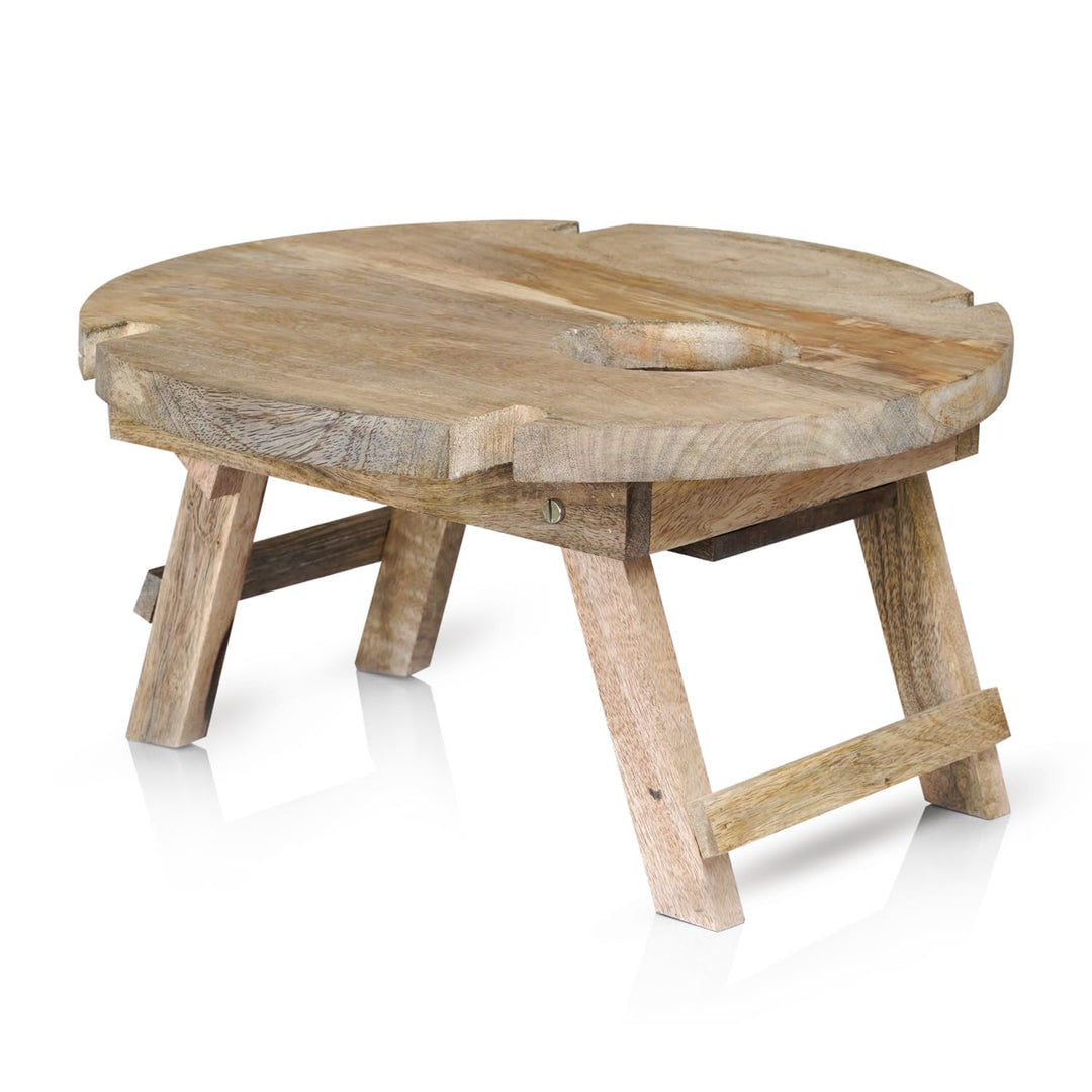 Marrakesch Picknick Klapptisch aus Holz Tablett Durchmesser 40 cm | Campingtisch Roman klappbar für