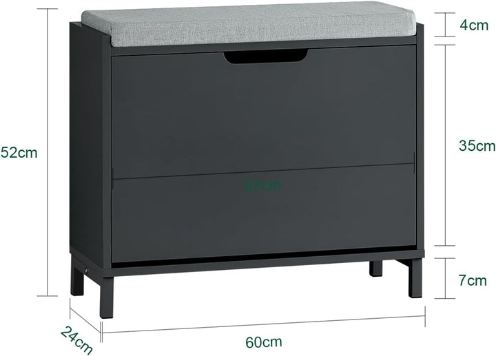 SoBuy Schuhschrank Schuhbank mit Sitzfläche, Schuhregal mit Stauraum, Klappe, Sitzkissen, bis 113 kg