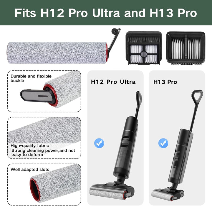 Zubehör für Dreame H12 Pro Ultra/H13 Pro Nass- und Trockensauger Ersatzteile, 2 Bürstenrolle + 4 Fil
