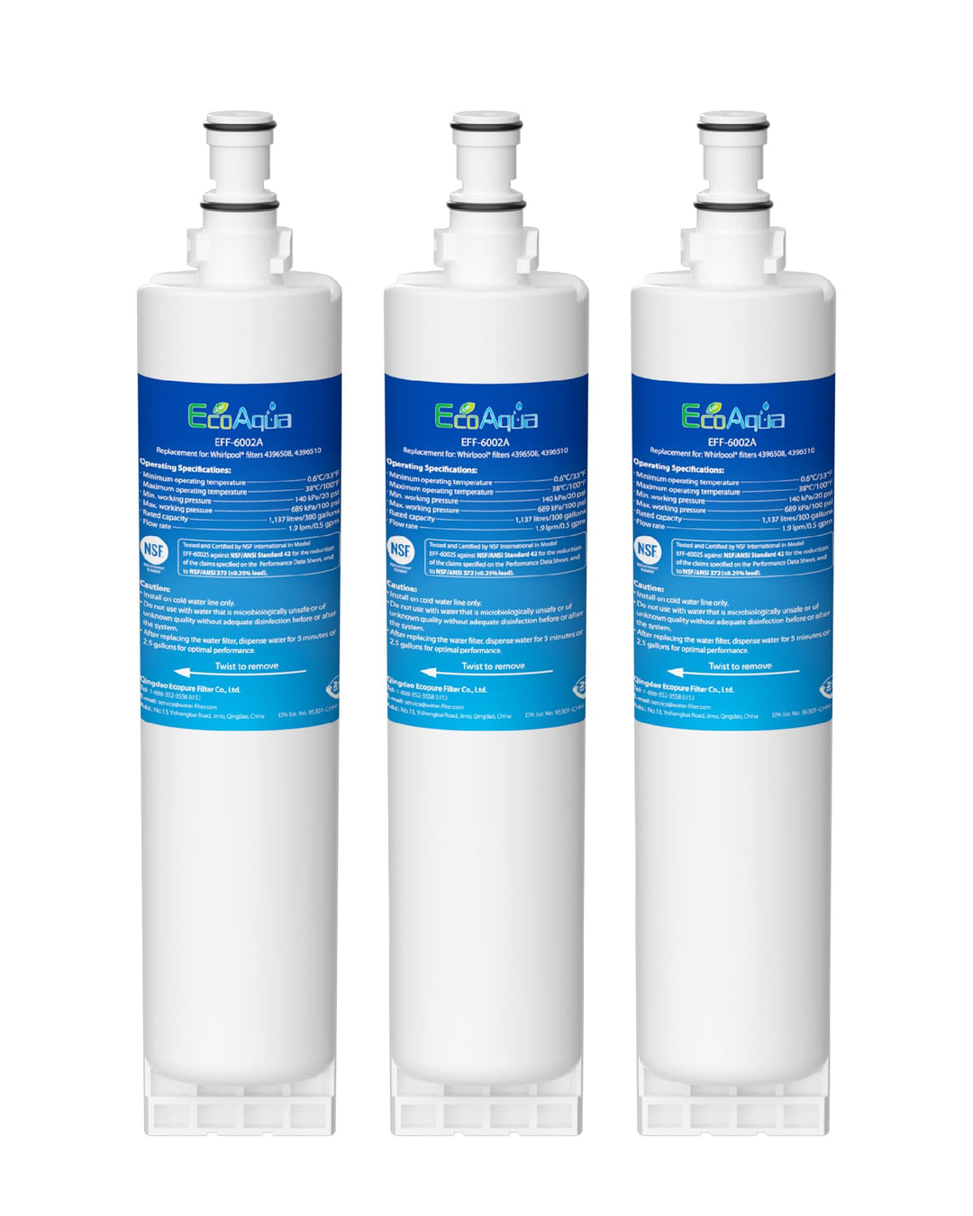 EcoAqua EFF-6002A Ersatzfilter, Ersatz für Whirlpool 4396508, 4396510, Kenmore 46-9010, EveryDrop Fi