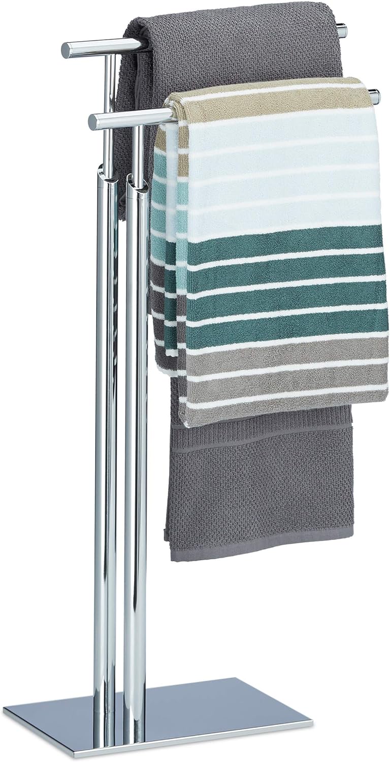 Relaxdays Handtuchhalter stehend PAGNONI, Handtuchständer 2-armig, HBT 78 x 46 x 20 cm, Standhandtuc