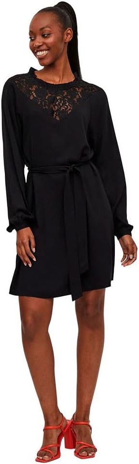 Vila Damen Visuvita L/S Lace Dress/Su-Noos Kleid 40 Schwarz, 40 Schwarz