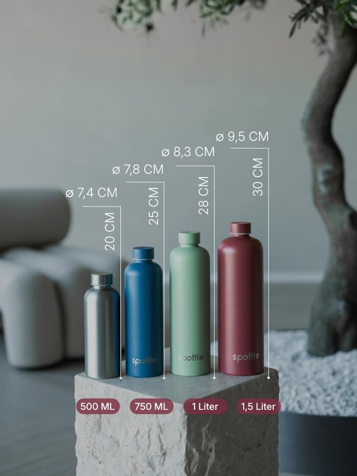spottle Edelstahl Trinkflasche 1L – Thermosflasche aus Metall, doppelwandig, vakuumisoliert, Kohlens