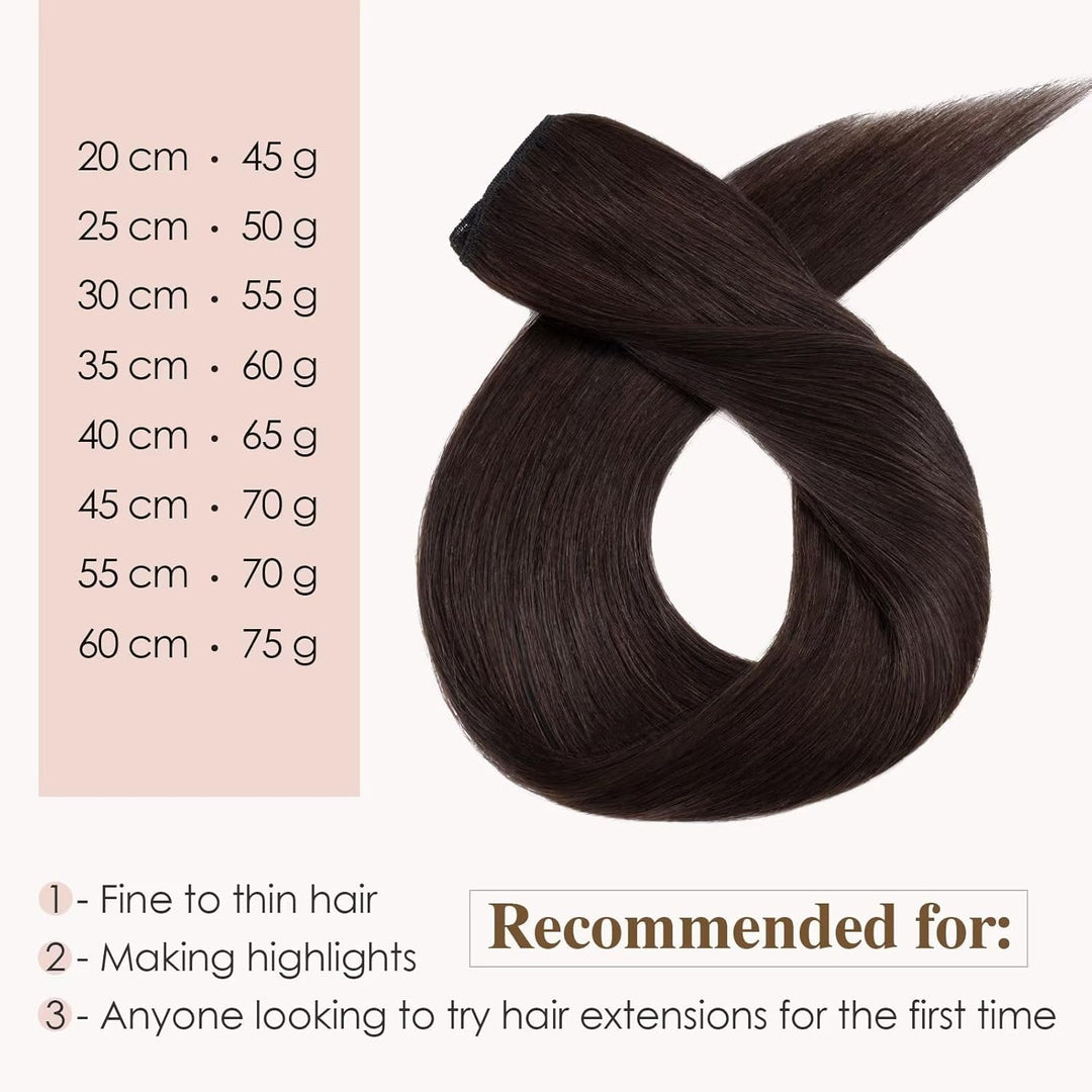 TESS 50 cm Clip in Extensions Echthaar Dunkelbraun 8 PCS Hair Extensions Clip in Echthaar 70g Braun