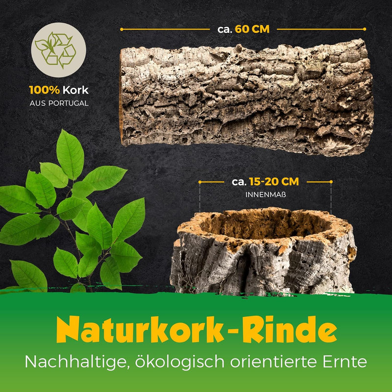 Kork-Deko XL Korkröhre | Korktunnel | Korkrinde | gereinigt & desinfiziert, ca. 60 cm, = 15-20 cm (e