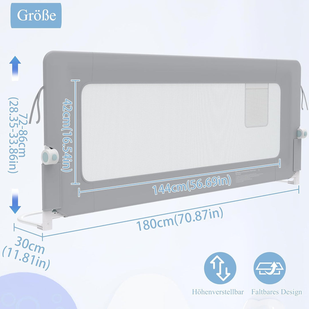 AufuN Bettgitter Rausfallschutz Portable 180cm, Faltbar Kinderbettgitter für Kinder Babybettgitter K