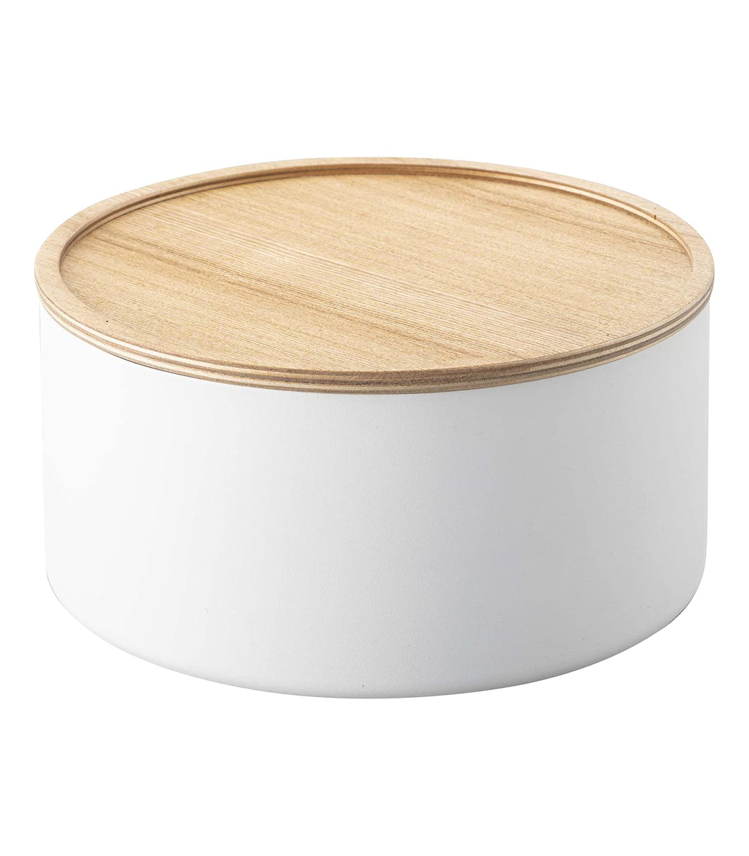 YAMAZAKI 5803 RIN Aufbewahrungsbehälter mit Deckel, rund, tief, weiss, Stahl/Holz, Minimalistisches