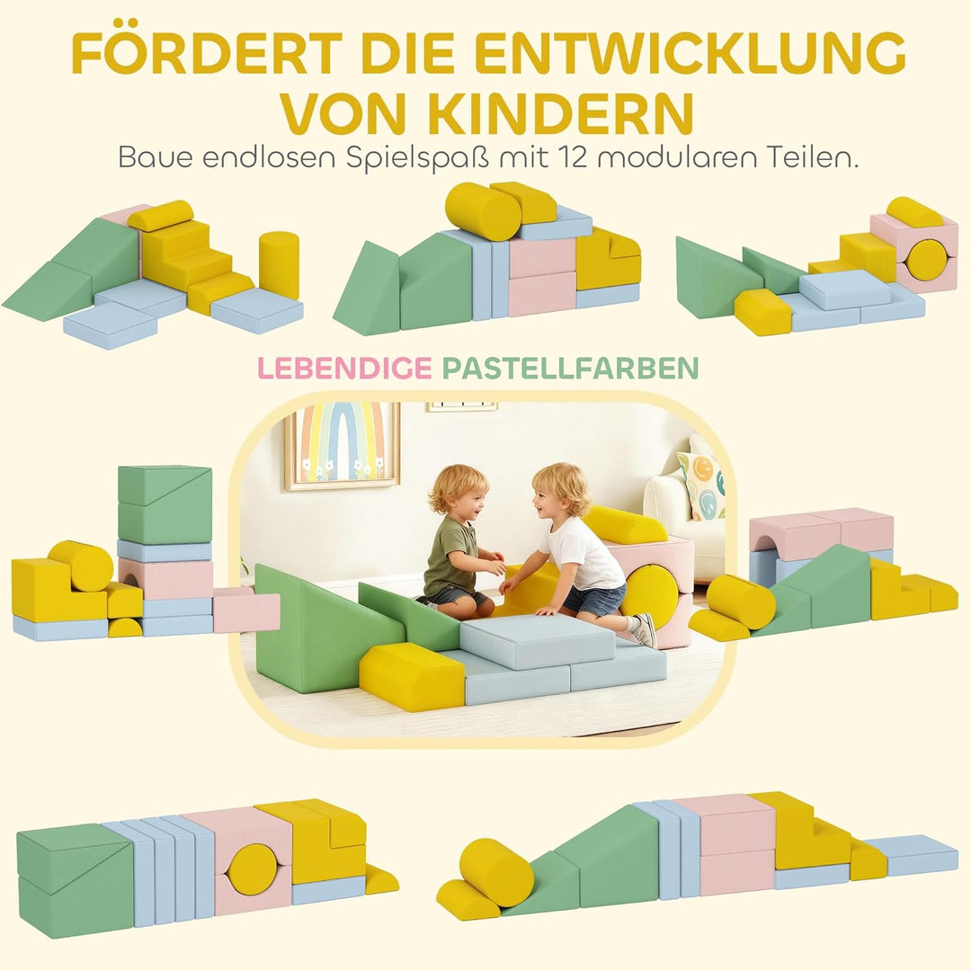 AIYAPLAY Schaumstoff Bausteine 12-TLG. Softbausteine Kinder Bausteinset mit Cord-Optik Klettern Gros