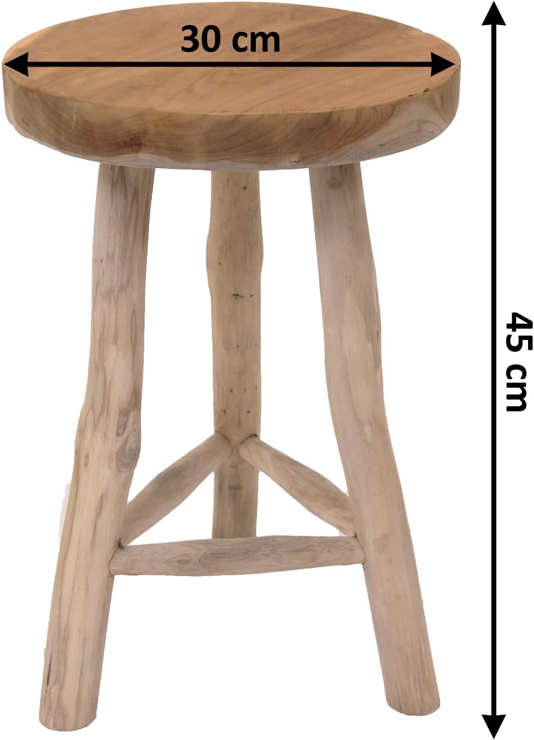 Spetebo Teak Blumenhocker mit 3 Beinen - Ø 30 cm - Massiver Holz Pflanzenständer - Garten Deko Hocke