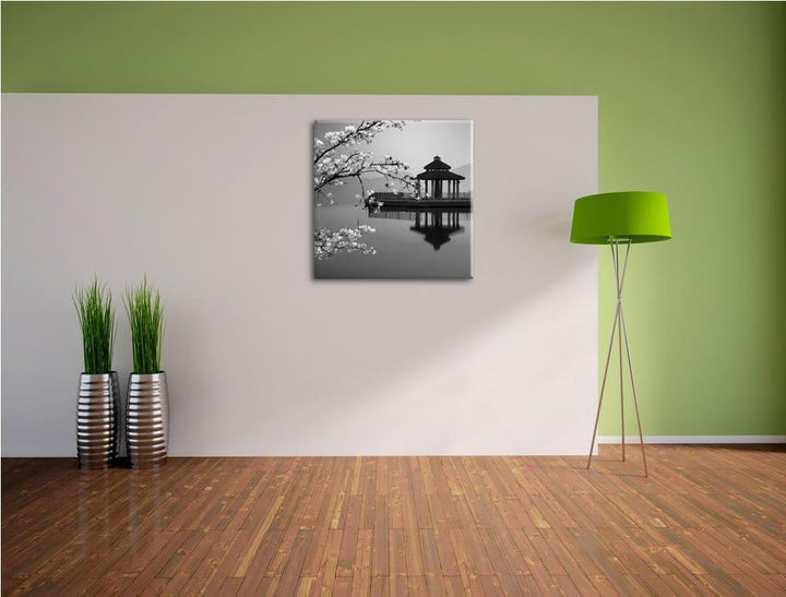 Pixxprint Kirschbaum an See als Leinwandbild/Grösse: 70x70 cm/Wandbild/Kunstdruck/fertig bespannt, 7