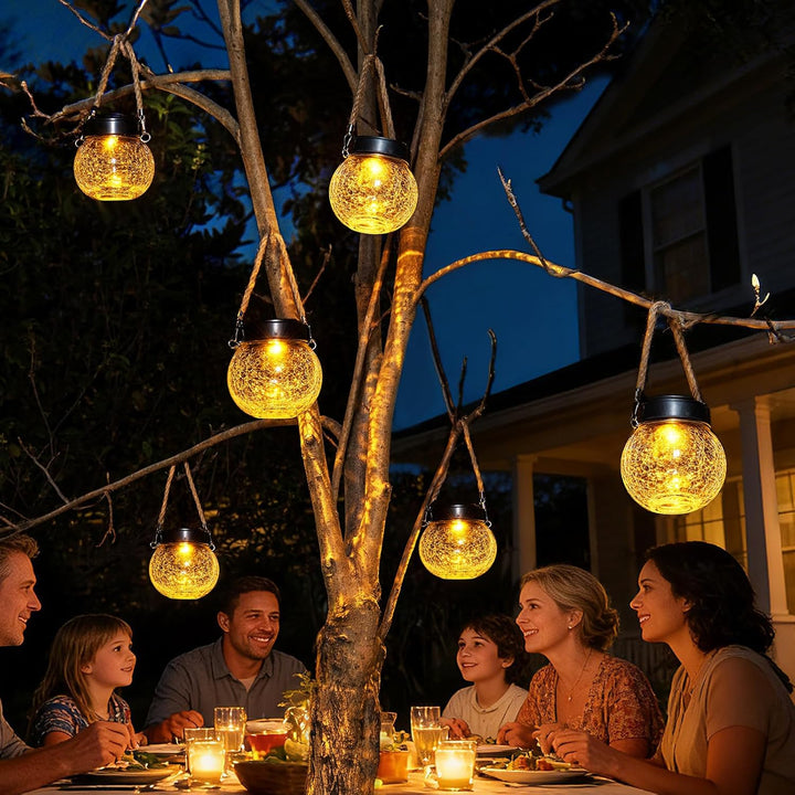 Solar Laternen Aussen 2er Set - IP65 wasserdichte Hängende Solarlampen mit Warm-Amber & RGB Farben,