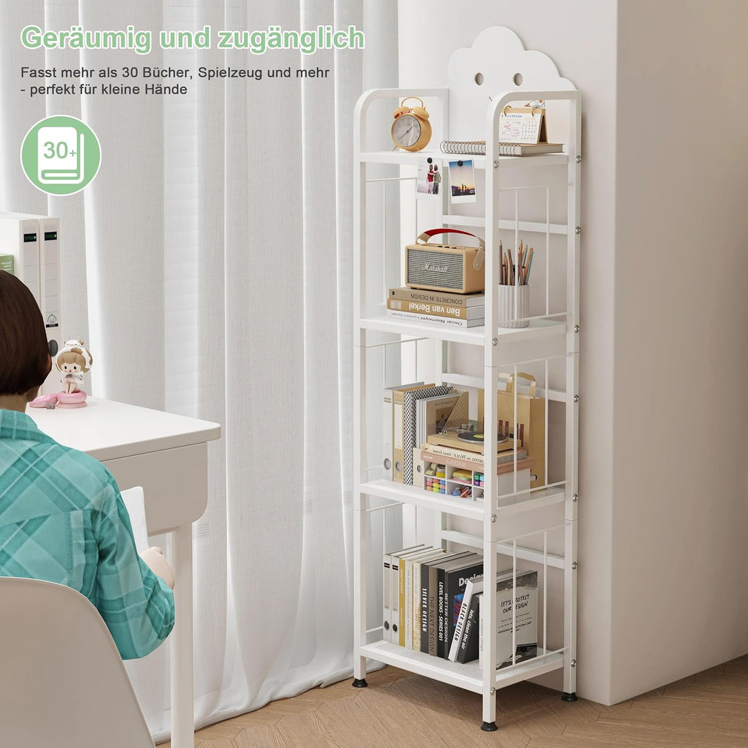 Cute Metal Kinderregal, 4 Etagen Bücherregal Aufbewahrungsregal für Kinder, Standregal mit Magnetisc