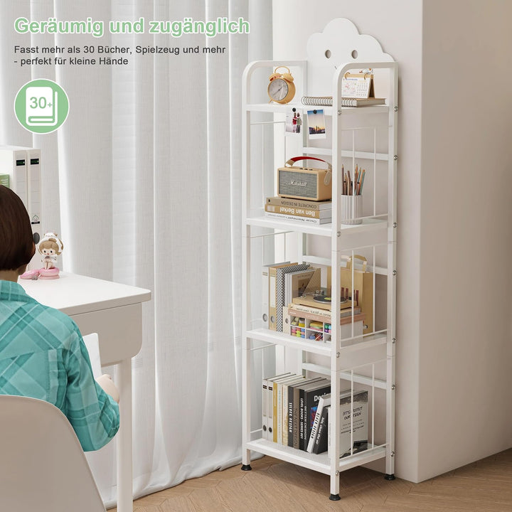 Cute Metal Kinderregal, 4 Etagen Bücherregal Aufbewahrungsregal für Kinder, Standregal mit Magnetisc