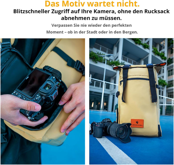 Kamerarucksack wasserdicht mit Trinksystem | Modularer Fotorucksack für Stativ | Schneller Kamera-Zu