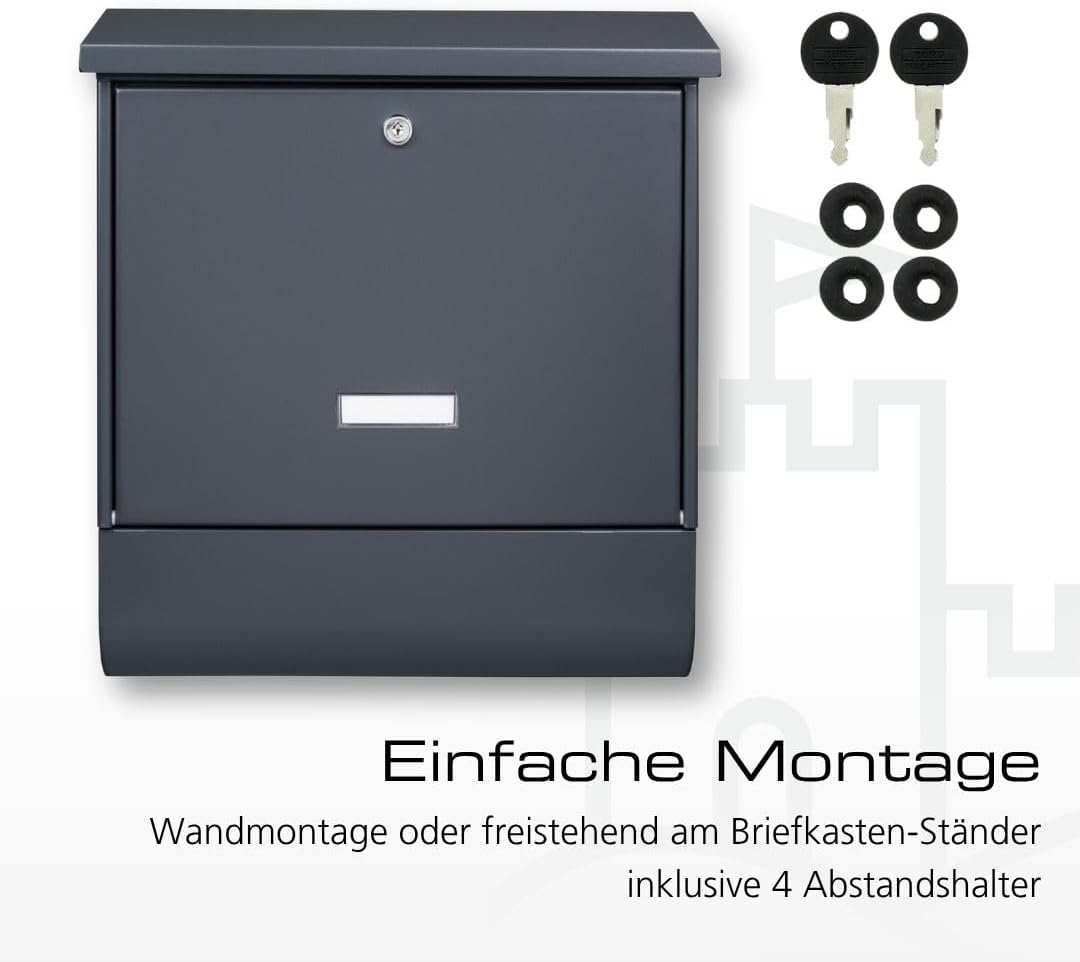 BURG-WÄCHTER Briefkasten mit Zeitungsfach und Namensschild, Verzinkter Stahl, Einwurf-Format DIN C4,