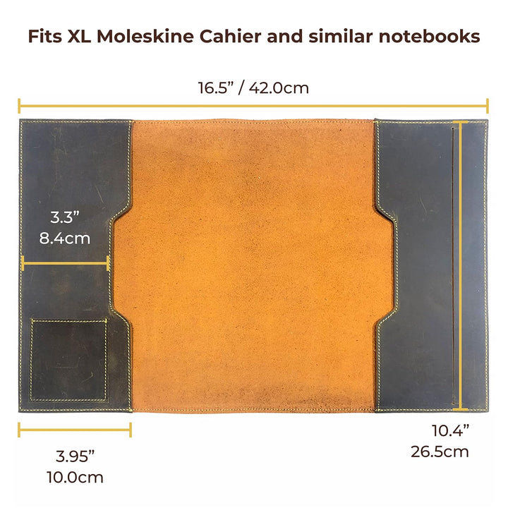 Nachfüllbarer Lederbezug für Moleskine Cahier XL (19x25cm) | Rustikale handgefertigte Lederbezug für