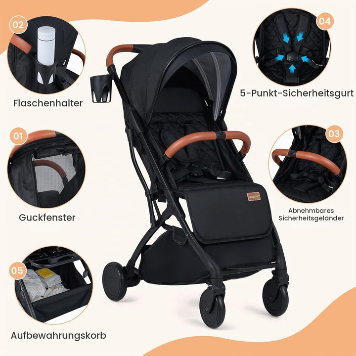 COSTWAY Kinderwagen klappbar mit Regenschutz, Reisebuggy mit verstellbarem Rückenlehne, Fussstütze,