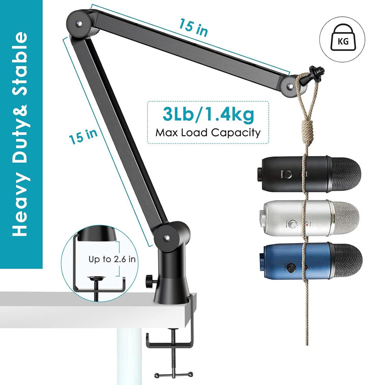 Blue Yeti Mikrofon Arm mit Popschutz - Yeti X Mikrofonarm, Versteckte Kabel, Blue Yeti Boom Arm und