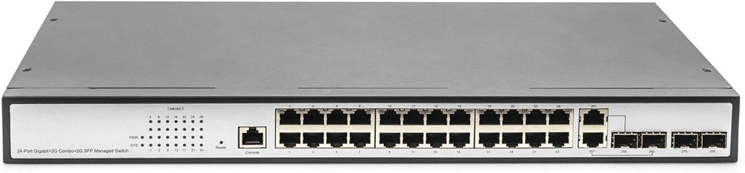 DIGITUS Gigabit Ethernet Netzwerk-Switch - 19 Zoll - 24 Ports - 4 x Uplink (SFP/RJ45) - Layer 2 Mana