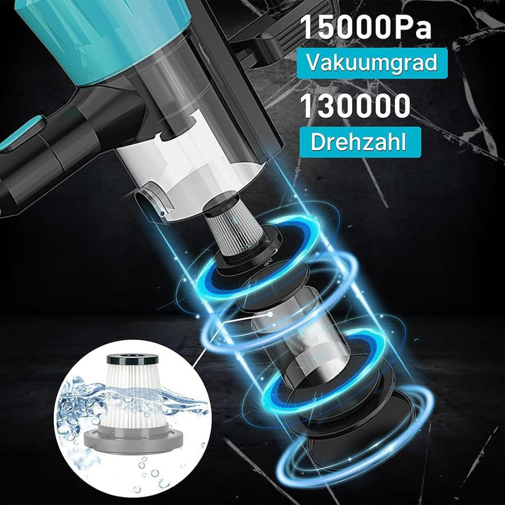 Akku Staubsauger,Ersatz für Makita 18V Akku,Staubsauger Kabellos mit 2 x 5.5AH Akku,15000Pa Stabstau