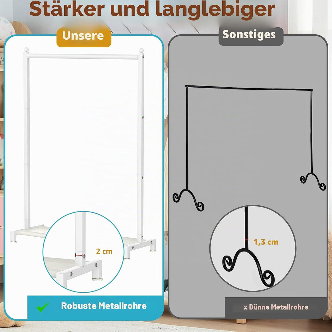 Kinder-Kleiderständer mit unterem Aufbewahrungsregal, Metall-Kleiderständer für Kinder, freistehend,