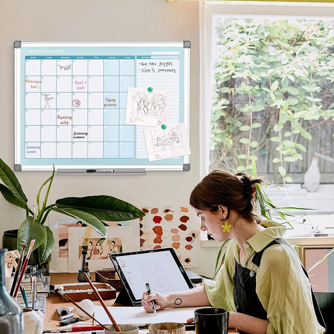 MAKELLO Magnetischer Monatskalender, Whiteboard, 91,4 x 61 cm, trocken abwischbar, Wandmontage, Alum