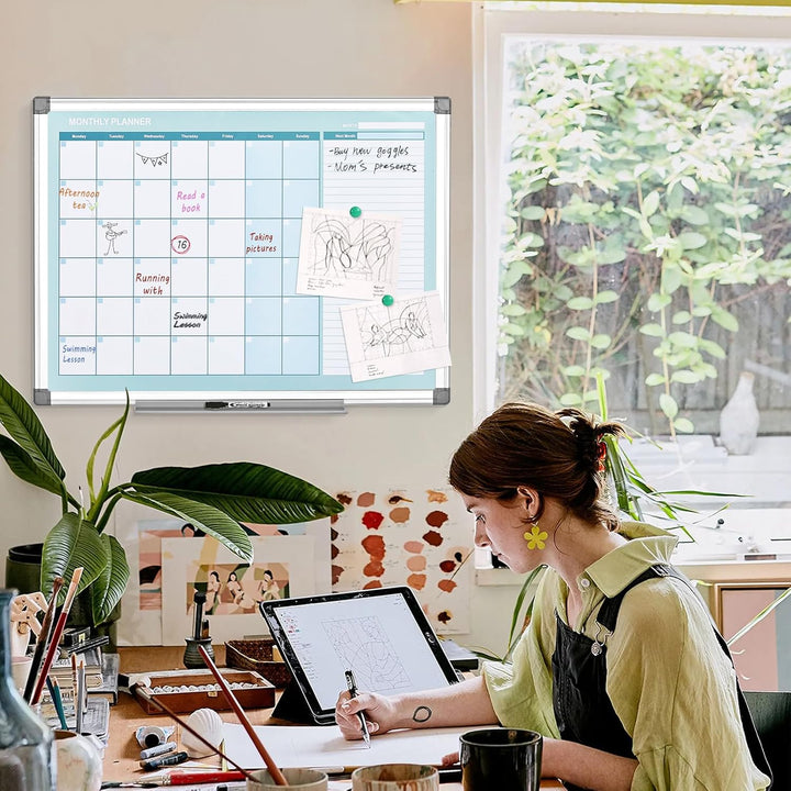 MAKELLO Magnetischer Monatskalender, Whiteboard, 91,4 x 61 cm, trocken abwischbar, Wandmontage, Alum