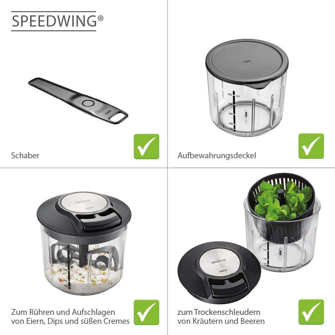 GEFU Multizerkleinerer SPEEDWING - manueller Zerkleinerer für Nüsse, Obst oder Gemüse, professionell