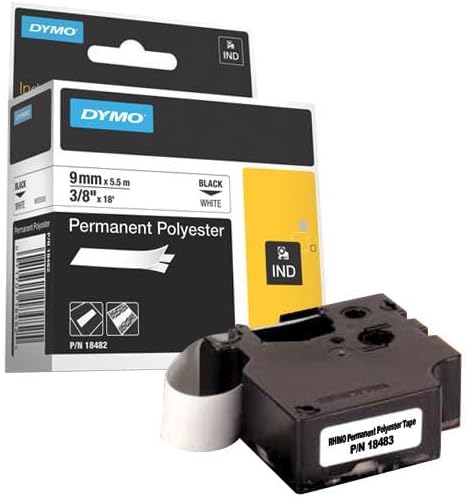 DYMO Rhino Industrie Permanente Polyesteretiketten | 9 mm x 5,5 m | Schwarz auf Metallic | selbstkle