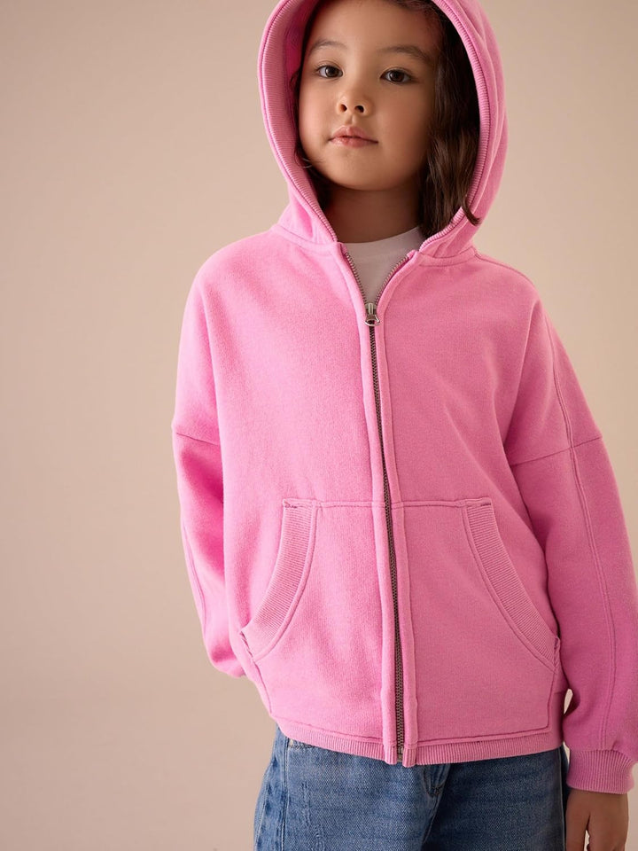 NEXT Mädchen Standard Kapuzenjacke mit durchgehendem Reissverschluss 98 Blush Pink, 98 Blush Pink