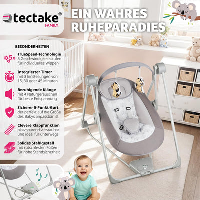 tectake® Babyschaukel, Baby Erstausstattung, Wippe elektrisch, Schaukel mit Spielbogen, Babyspielzeu