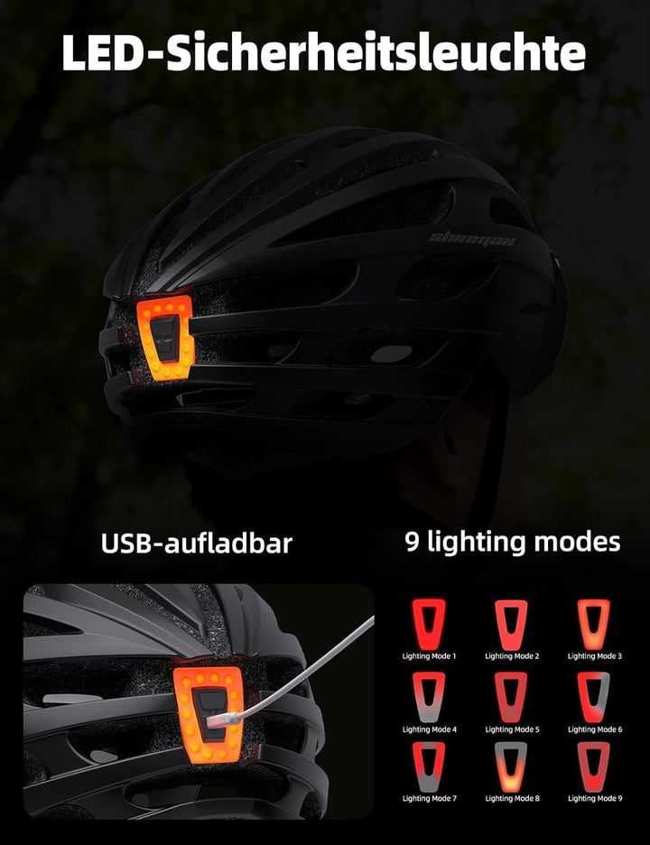 Shinmax Fahrradhelm mit Visier UV-beschützen,Fahrradhelm Herren Damen mit USB Licht Leuchtaufkleber,
