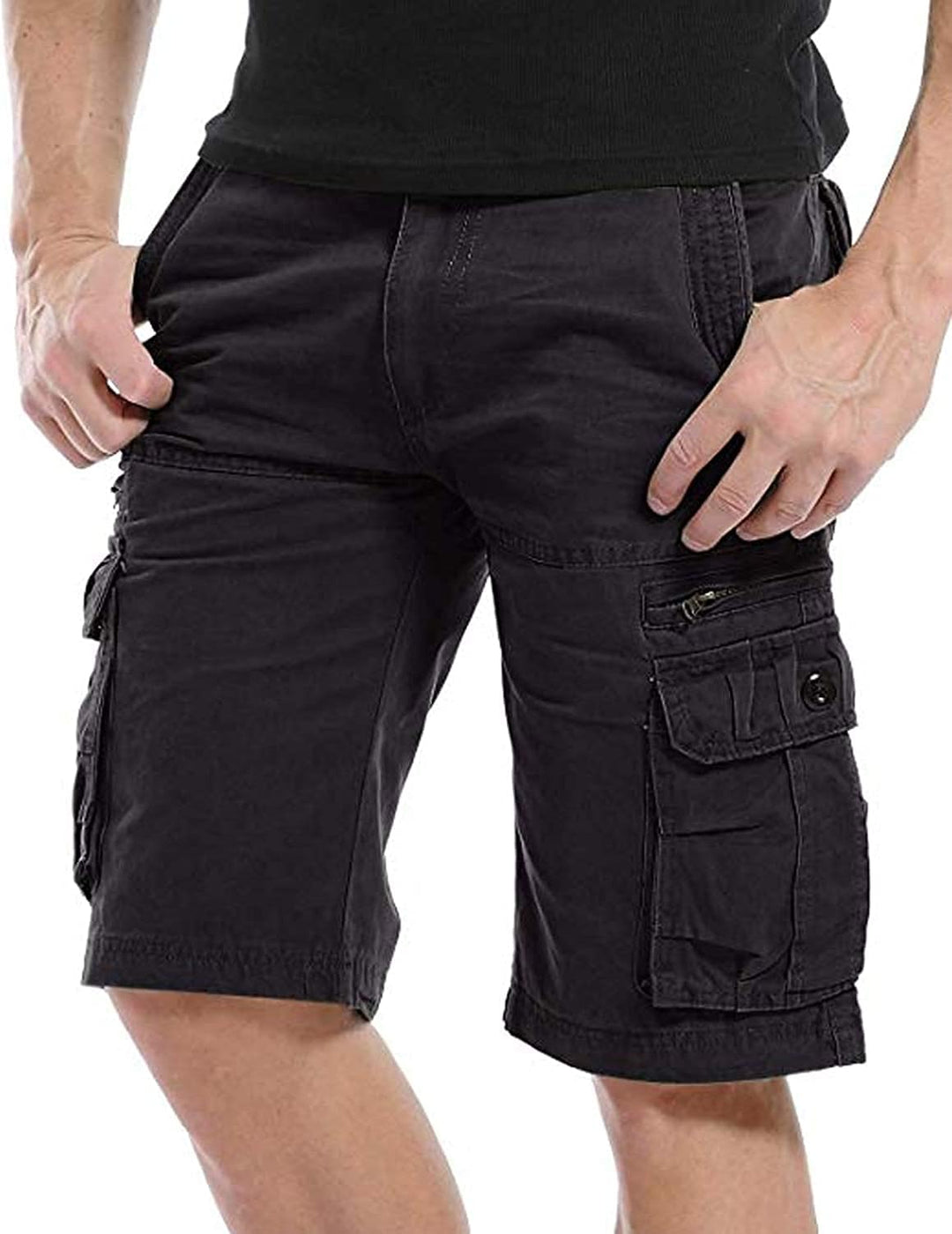 Herren Cargo Shorts Kurze Hose mit 6 Tasche Baumwolle Bermuda Short Stoffhose mit Reissverschlusstas