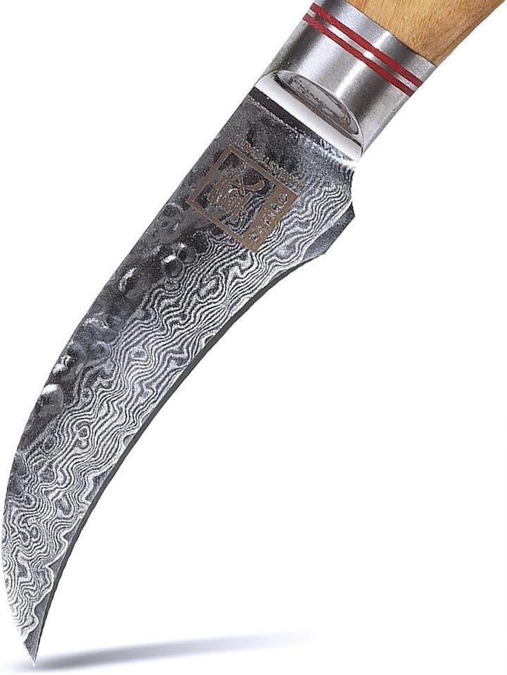 Zayiko Minami Olive Schälmesser 7 cm, 67 Lagen Damaststahl, VG-10-Stahlkern