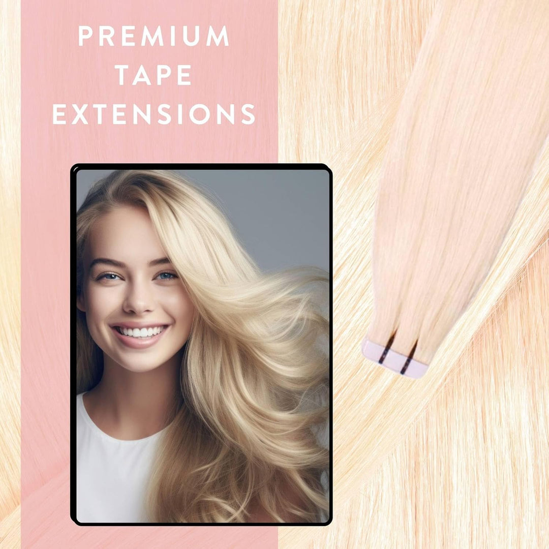 hair2heart Premium Tape Extensions Echthaar glatt - 10 Tapes 2.5g 60cm 10/0 hell-lichtblond 60cm 10
