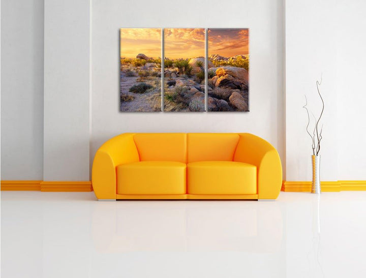 Pixxprint Joshua Wüste im Sonnenuntergang 3-Teiler Leinwandbild 120x80 Bild auf Leinwand
