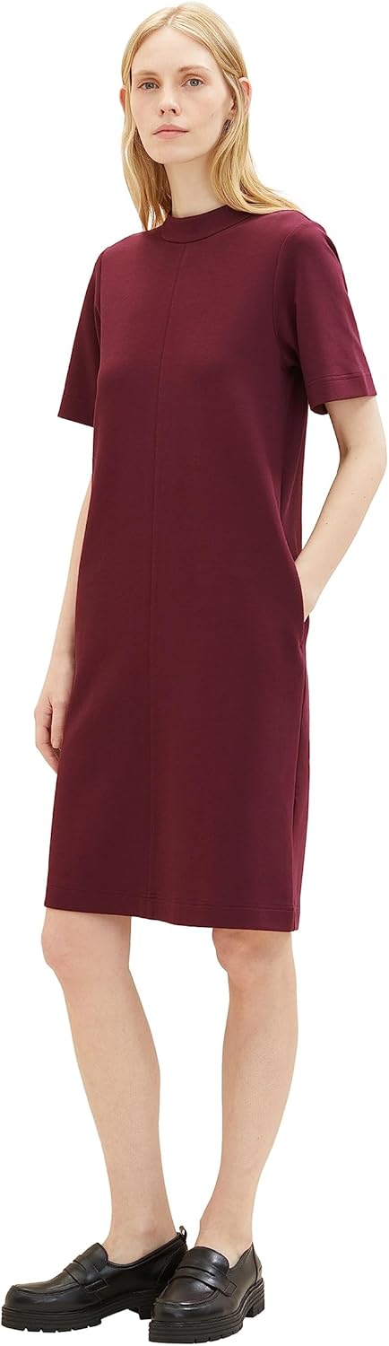 TOM TAILOR Damen Basic Kleid mit Stehkragen & Taschen, 40 10308 - Deep Burgundy Red